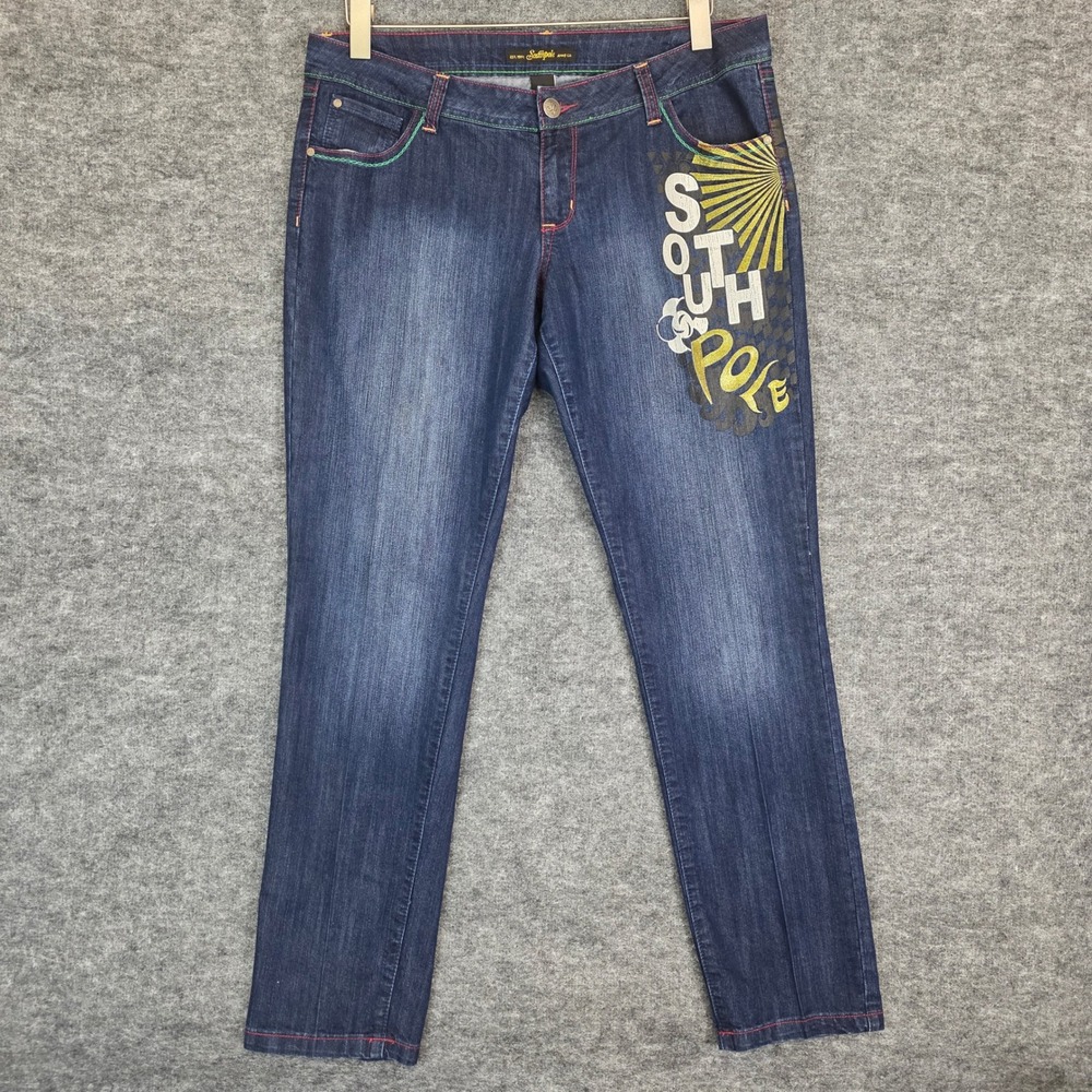 VTG Southpole Jeans Womens Size 13 Blue Pants‎ Slim Straight Skater Y2K (36x32)